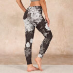 Buddha Stones Gray White Rose Print Gym Fitness Leggings Women's Yoga Pants - image 3