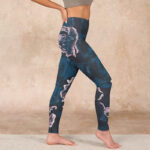 Buddha Stones SteelBlue Silver Flowers Print Exercise Leggings Women's Yoga Pants - image 17