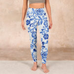 Buddha Stones Blue Flowers Leaves Branches Print Gym Leggings Women's Yoga Pants - image 2