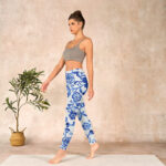 Buddha Stones Blue Flowers Leaves Branches Print Gym Leggings Women's Yoga Pants - image 13