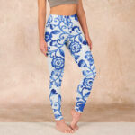 Buddha Stones Blue Flowers Leaves Branches Print Gym Leggings Women's Yoga Pants - White - US18，UK/AU22，EU50 (4XL) - image 1