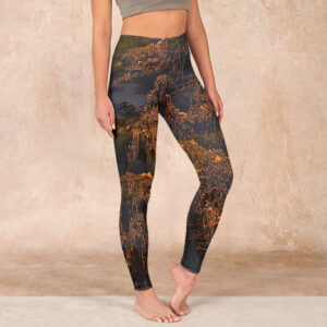 Buddha Stones Golden Mountains Clouds Print Gym Leggings Women's Yoga Pants - SaddleBrown - US18，UK/AU22，EU50 (4XL) - image 1