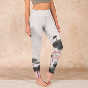 Buddha Stones Ink Painting Lotus Flower Leaf Print Gym Fitness Leggings Women's Yoga Pants - WhiteSmoke - US18，UK/AU22，EU50 (4XL) - image 1