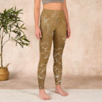 Buddha Stones Goldenrod Lotus Flowers Leaves Print Gym Fitness Leggings Women's Yoga Pants - image 4