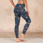 Buddha Stones New York Aster Flowers Leaves Print Gym Fitness Leggings Women's Yoga Pants - image 3