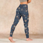 Buddha Stones New York Aster Flowers Leaves Print Gym Fitness Leggings Women's Yoga Pants - image 5