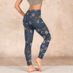 Buddha Stones New York Aster Flowers Leaves Print Gym Fitness Leggings Women's Yoga Pants - image 6