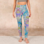Buddha Stones Blue Pink Green Flower Print Gym Fitness Leggings Women's Yoga Pants - image 2