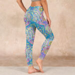 Buddha Stones Blue Pink Green Flower Print Gym Fitness Leggings Women's Yoga Pants - image 3