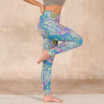 Buddha Stones Blue Pink Green Flower Print Gym Fitness Leggings Women's Yoga Pants - image 16