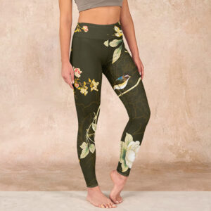 Buddha Stones Black Magnolia Flowers Print Gym Leggings Women's Yoga Pants - Black - US18，UK/AU22，EU50 (4XL) - image 1