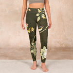 Buddha Stones Black Magnolia Flowers Print Gym Leggings Women's Yoga Pants - image 2