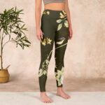 Buddha Stones Black Magnolia Flowers Print Gym Leggings Women's Yoga Pants - image 4