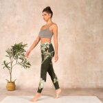 Buddha Stones Black Magnolia Flowers Print Gym Leggings Women's Yoga Pants - image 13