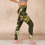 Buddha Stones Black Magnolia Flowers Print Gym Leggings Women's Yoga Pants - image 17