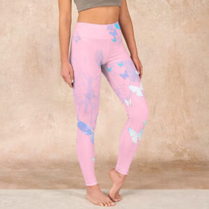Buddha Stones Butterfly Print Gym Leggings Women's Yoga Pants - Pink - US18，UK/AU22，EU50 (4XL) - image 1