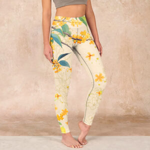 Buddha Stones Yellow Osmanthus Fragrans Rapeseed Print Gym Leggings Women's Yoga Pants - LemonChiffon - US18，UK/AU22，EU50 (4XL) - image 1
