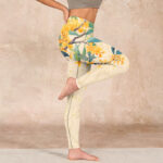 Buddha Stones Yellow Osmanthus Fragrans Rapeseed Print Gym Leggings Women's Yoga Pants - image 16