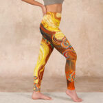 Buddha Stones Golden Auspicious Cloud Waves Print Gym Leggings Women's Yoga Pants - image 17