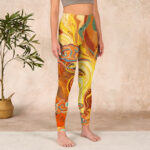 Buddha Stones Golden Auspicious Cloud Waves Print Gym Leggings Women's Yoga Pants - image 4