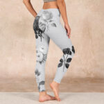 Buddha Stones Black White Rose Gym Leggings Women's Yoga Pants - image 3