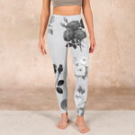 Buddha Stones Black White Rose Gym Leggings Women's Yoga Pants - image 2