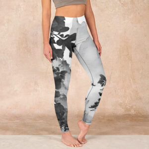 Buddha Stones Ink Painting Trees Mountains Scenery Print Gym Leggings Women's Yoga Pants - WhiteSmoke - US18，UK/AU22，EU50 (4XL) - image 1