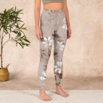 Buddha Stones White Brown Flowers Pattern Gym Leggings Women's Yoga Pants - image 4