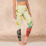 Buddha Stones Golden Green Leaves Colorful Flowers Gym Leggings Women's Yoga Pants - Khaki - US18，UK/AU22，EU50 (4XL) - image 1