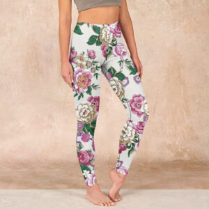 Buddha Stones Red White Peony Flower Print Sports Leggings Women's Yoga Pants - Seashell - US18，UK/AU22，EU50 (4XL) - image 1
