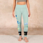 Buddha Stones Mint Green Blue Peony Butterfly Print Sports Leggings Women's Yoga Pants - image 2