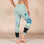 Buddha Stones Mint Green Blue Peony Butterfly Print Sports Leggings Women's Yoga Pants - image 3