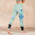 Buddha Stones Mint Green Blue Peony Butterfly Print Sports Leggings Women's Yoga Pants - image 4