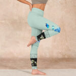 Buddha Stones Mint Green Blue Peony Butterfly Print Sports Leggings Women's Yoga Pants - image 16