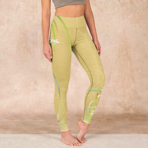 Buddha Stones Yellow Orchid Flowers Weeping Leaves Print Gym Leggings Women's Yoga Pants - Khaki - US18，UK/AU22，EU50 (4XL) - image 1