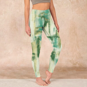 Buddha Stones Beige Green Tie Dye Print Exercise Leggings Women's Yoga Pants - Beige - US18，UK/AU22，EU50 (4XL) - image 1
