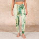 Buddha Stones Beige Green Tie Dye Print Exercise Leggings Women's Yoga Pants - image 2