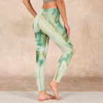 Buddha Stones Beige Green Tie Dye Print Exercise Leggings Women's Yoga Pants - image 3