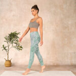 Buddha Stones Honeydew Green White Flow Line Print Exercise Leggings Women's Yoga Pants - image 13