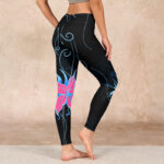Buddha Stones Black Pink Blue Flowers Print Fitness Leggings Women's Yoga Pants - image 3