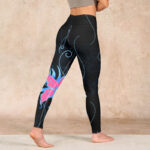 Buddha Stones Black Pink Blue Flowers Print Fitness Leggings Women's Yoga Pants - image 5