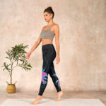 Buddha Stones Black Pink Blue Flowers Print Fitness Leggings Women's Yoga Pants - image 13
