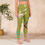 Buddha Stones Flying Cranes Auspicious Clouds Trees Print Gym Leggings Women's Yoga Pants - image 4