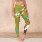 Buddha Stones Flying Cranes Auspicious Clouds Trees Print Gym Leggings Women's Yoga Pants - OliveDrab - US18，UK/AU22，EU50 (4XL) - image 1