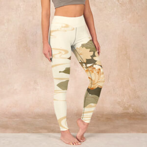 Buddha Stones Beige Lotus Flower Print Gym Fitness Leggings Women's Yoga Pants - Beige - US18，UK/AU22，EU50 (4XL) - image 1