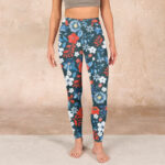 Buddha Stones Red White Flower Dandelion Print Gym Fitness Leggings Women's Yoga Pants - image 2