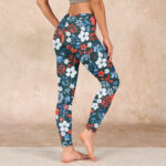 Buddha Stones Red White Flower Dandelion Print Gym Fitness Leggings Women's Yoga Pants - image 3