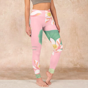 Buddha Stones Pink Lotus Flower Leaf Print Gym Fitness Leggings Women's Yoga Pants - LightPink - US18，UK/AU22，EU50 (4XL) - image 1