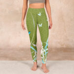 Buddha Stones Green Butterfly Orchid Flowers Print Gym Leggings Women's Yoga Pants - image 2