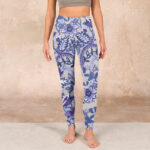 Buddha Stones Purple Flower Leaves Print Gym Fitness Leggings Women's Yoga Pants - image 2